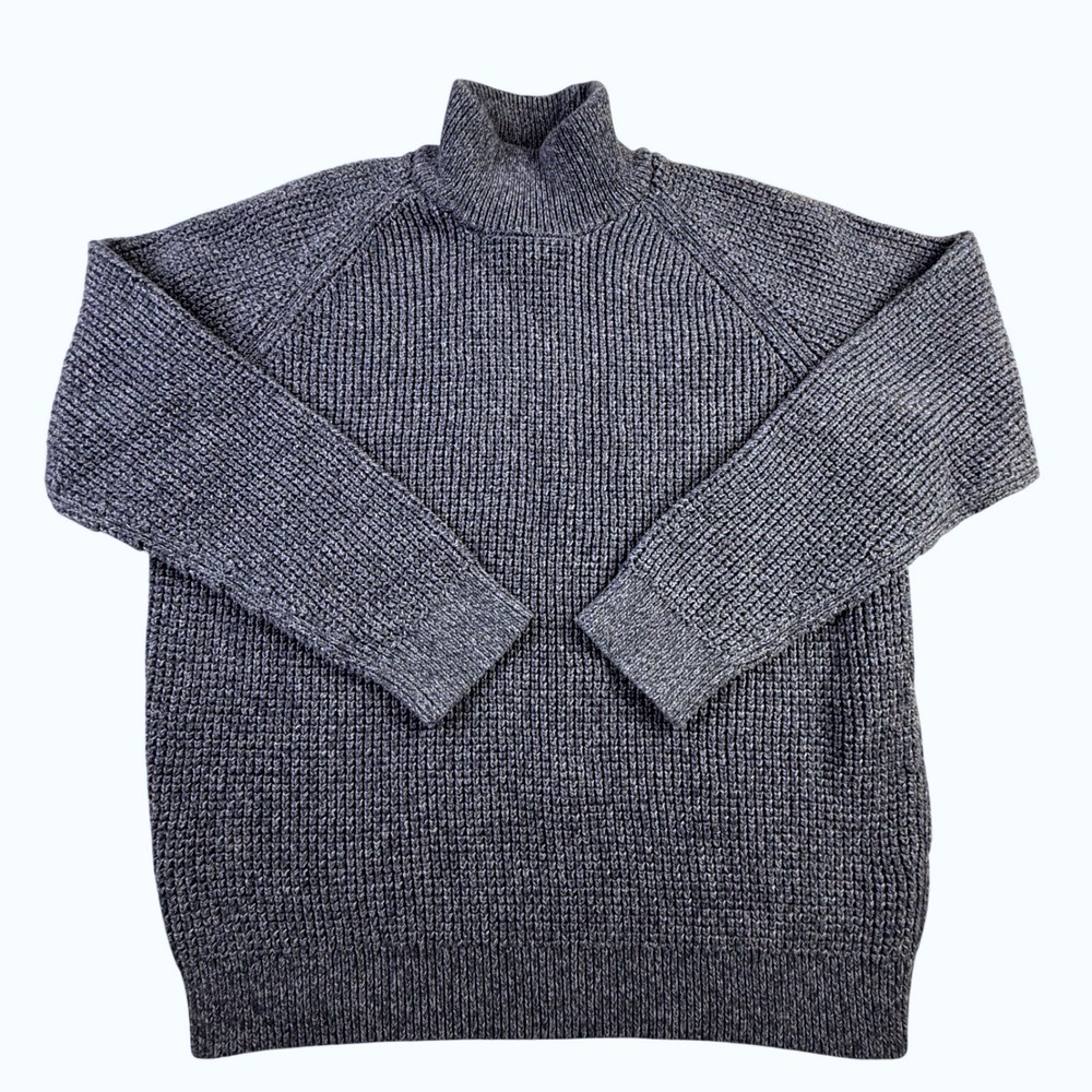 LL Bean Mens XL Organic Cotton Shaker Stitch Mock Neck Sweater Blue 514888